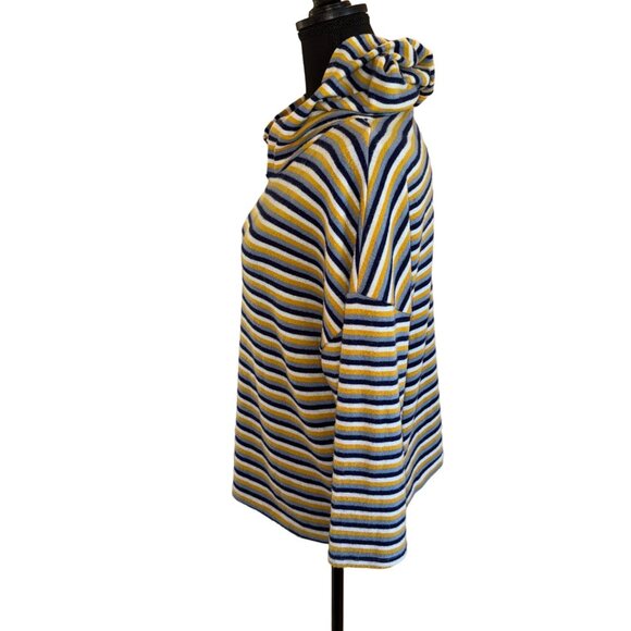 Poof New York Striped Yellow Blue Soft Knit Hoodie L Nautical Casual Travel Top - Picture 9 of 13